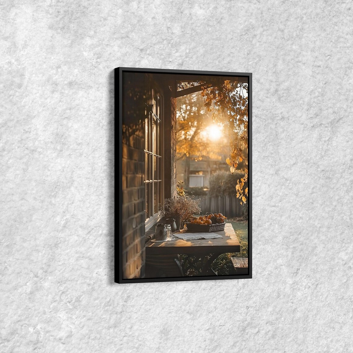 Autumn Sunlight And Wooden House Canvas Rustic Style Wall Art Peaceful Garden Ambience Home Decor