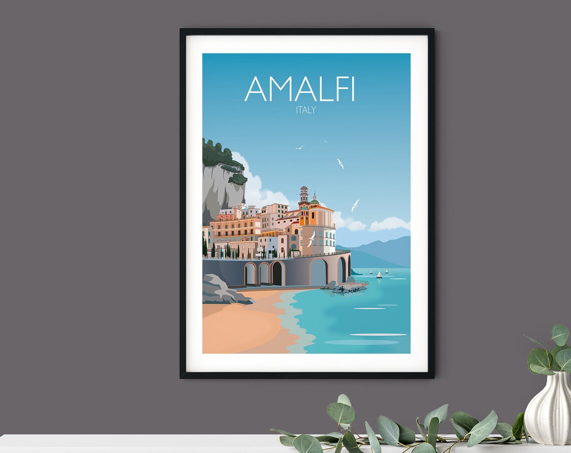 Amalfi Italy Coast Travel Poster of Cliffside Town and Beach - Image 3