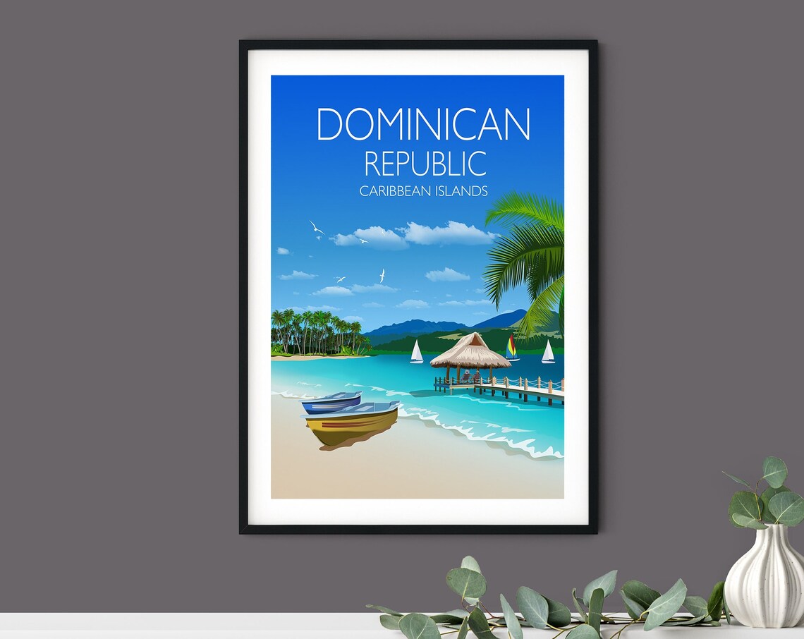 Dominican Republic Caribbean Beach Boats Pier Tropical Art Poster - Image 5