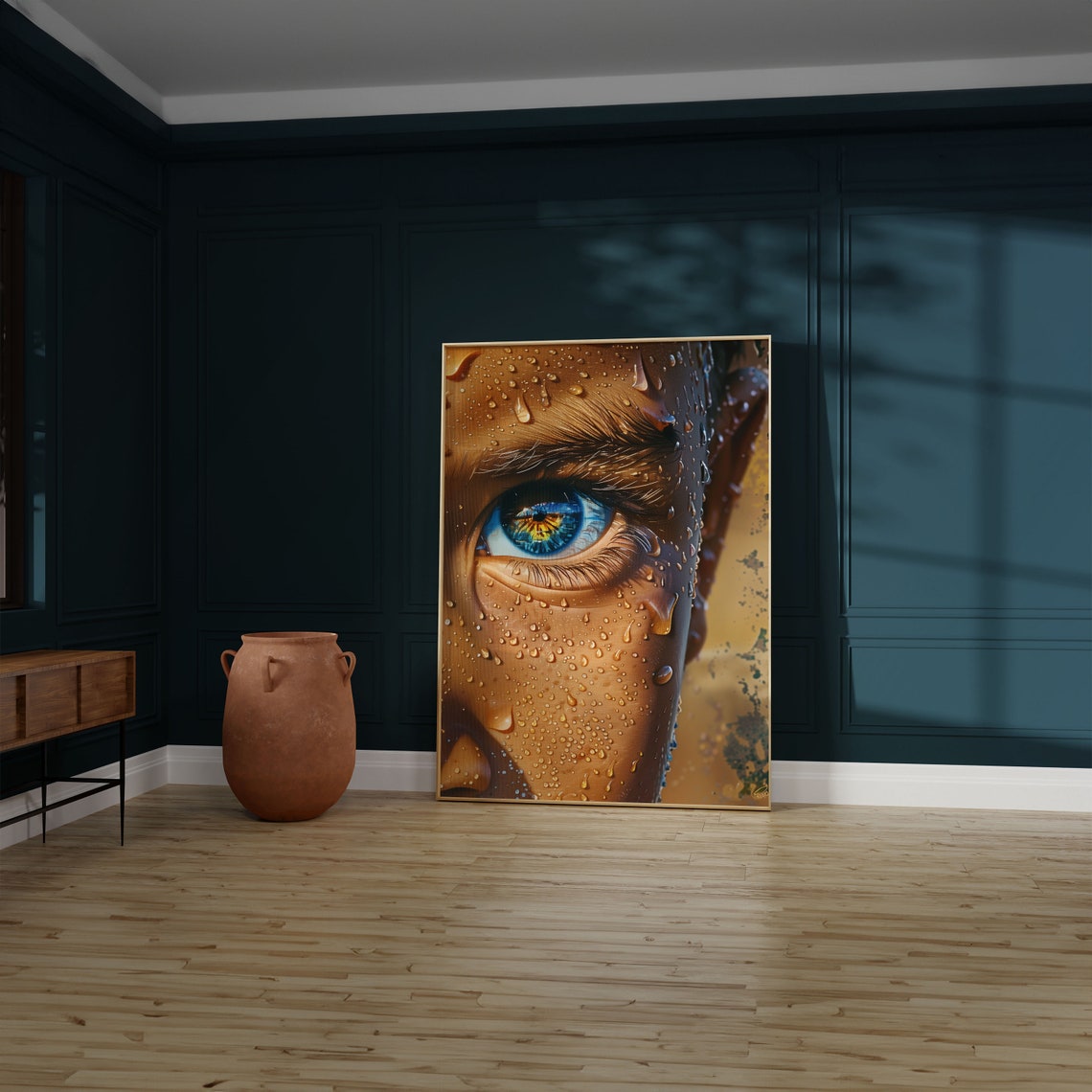 Striking Blue Eye Close Up with Water Droplets Macro Art Poster - Image 3