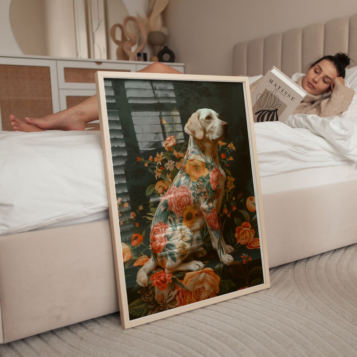 Yellow Labrador Floral Bloom Double Exposure Portrait Art Poster - Image 6