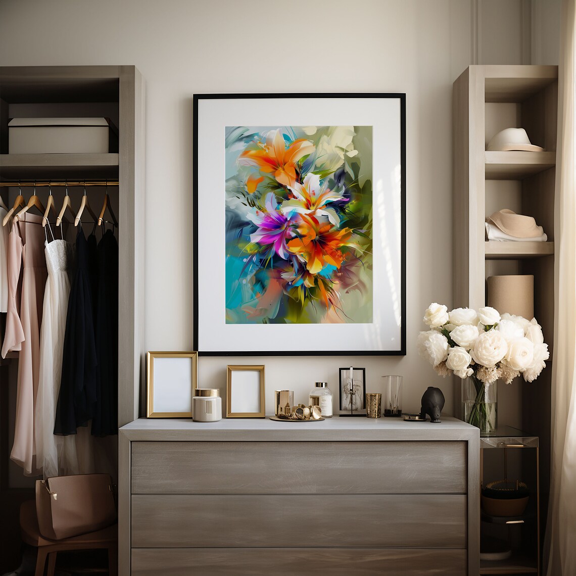 Abstract Floral Lily Bouquet Vibrant Expressive Painting Poster - Image 3