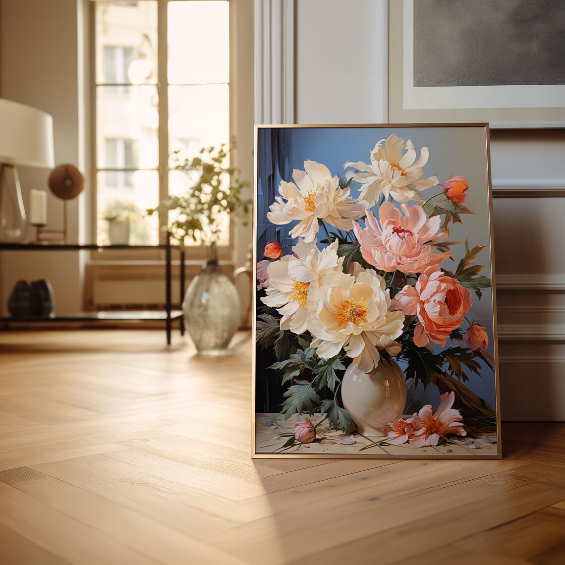 White and Pink Peonies in a Vase Classic Floral Bouquet Poster - Image 5