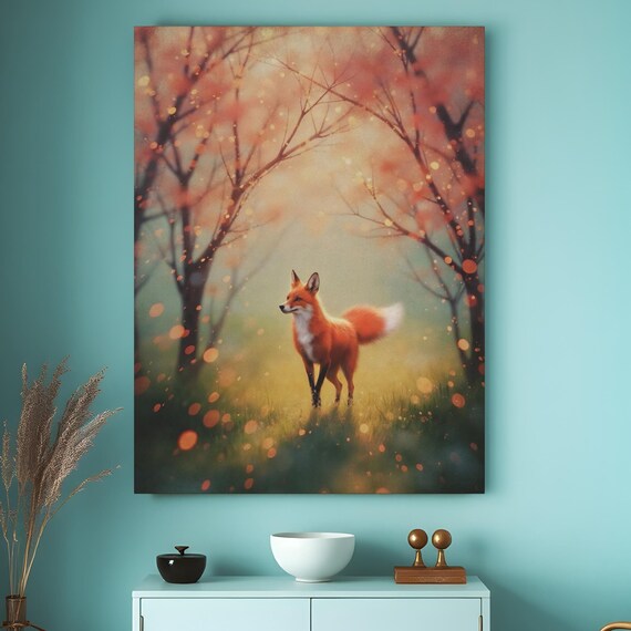 Red Fox Autumn Forest Golden Light Enchanted Wildlife Art Poster