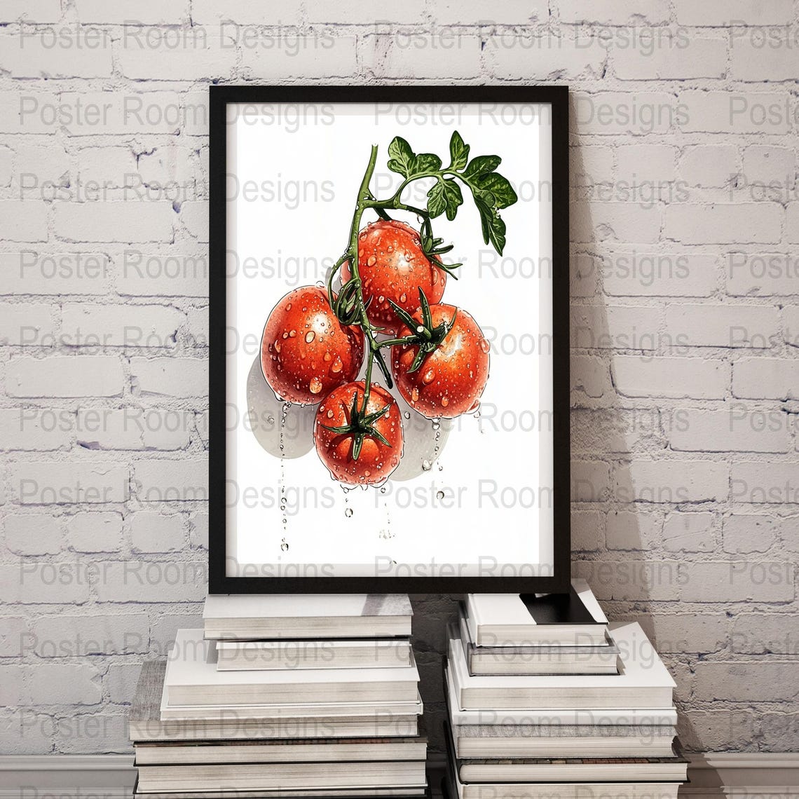 Dewy Red Cherry Tomatoes Cluster Close-Up Photography Poster