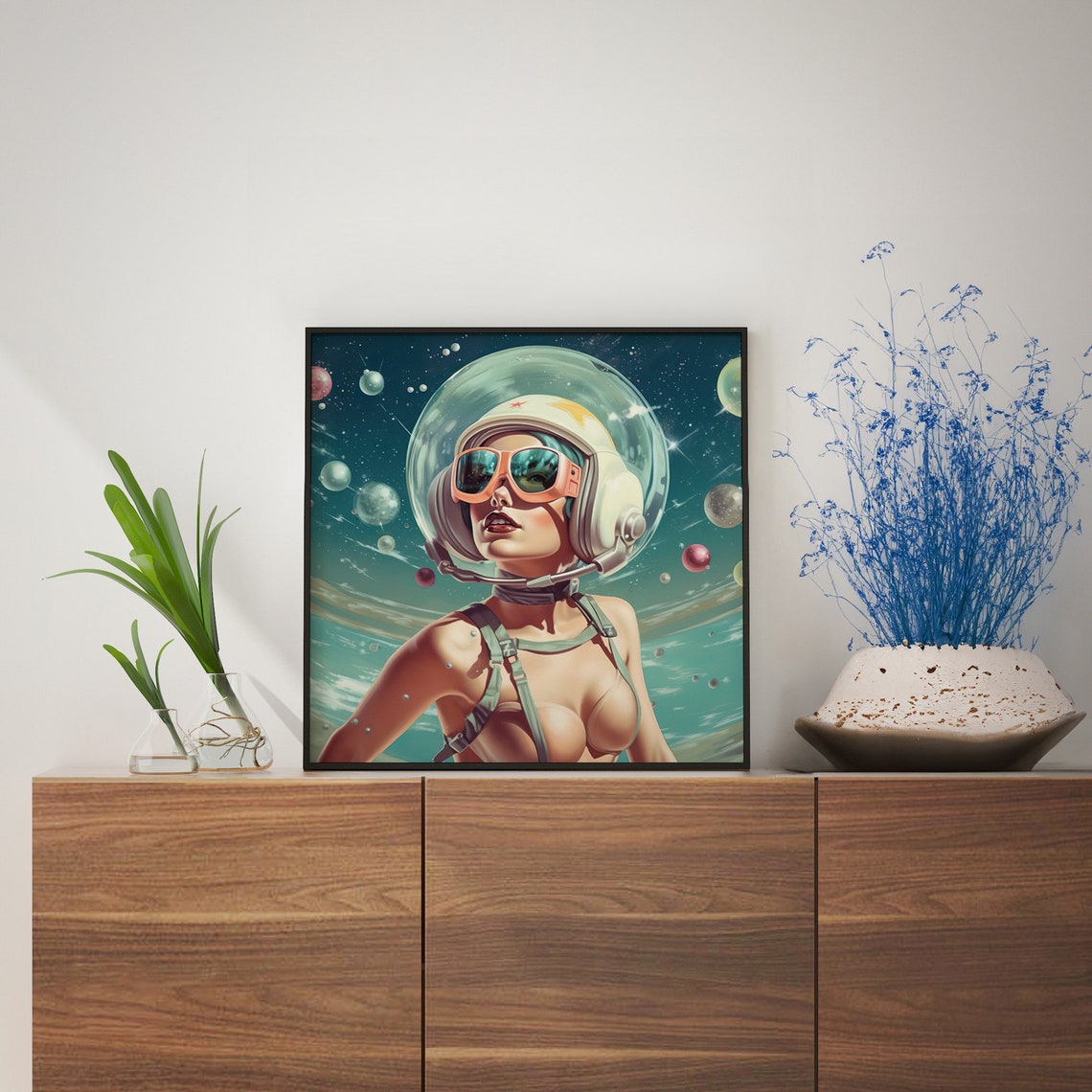 Retro Pinup Woman Astronaut In Space Helmet Vintage Sci Fi Poster - Image 3