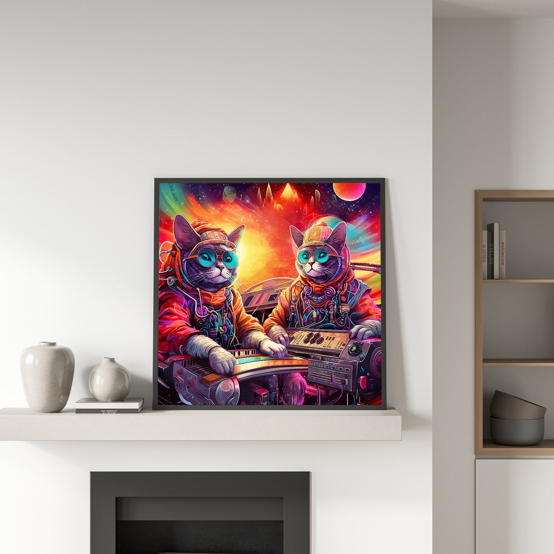 Astronaut Cats DJ Space Cosmic Kitty Music Party Fun Art Poster - Image 3