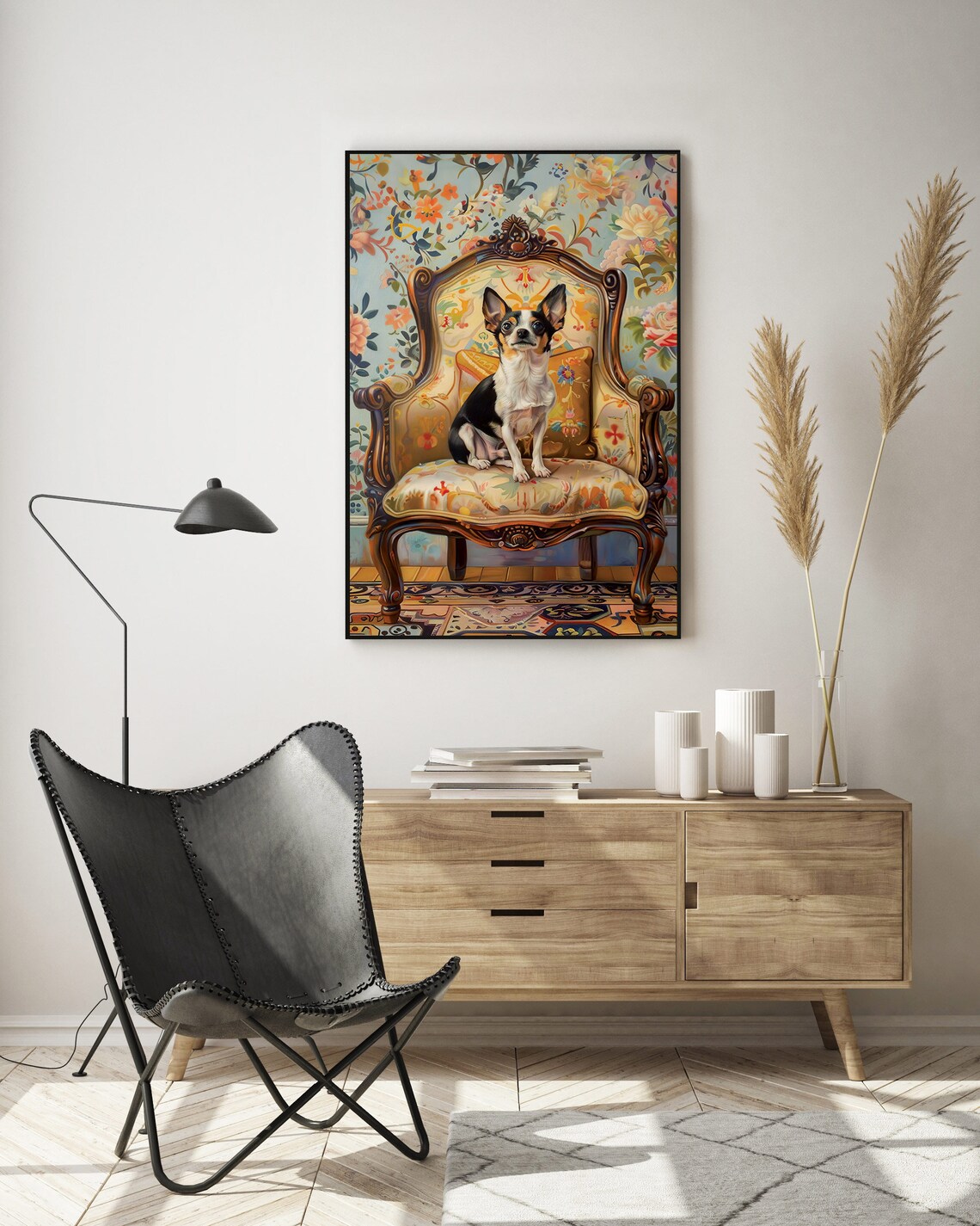 Chihuahua Throne Chair Floral Vintage Elegant Dog Portrait Poster - Image 5