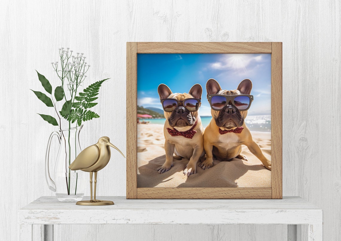 Dogs Wearing Sunglasses At The Beach Framed Poster Cool Dogs At The Beach Bulldogs Wearing Sunglasses Dogs Wall Art Dog Lovers - Image 2