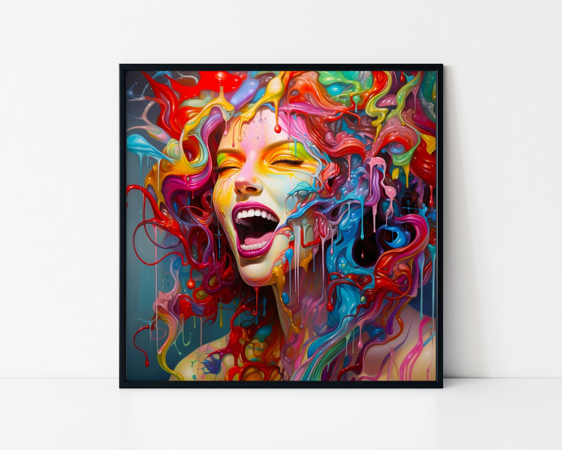Screaming Woman Fluid Paint Colorful Abstract Face Expression Poster