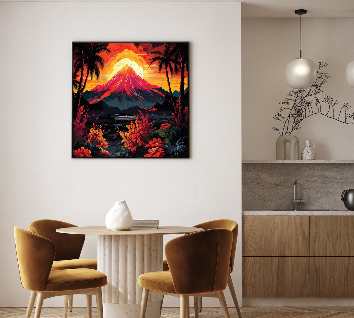 Volcano Eruption At Sunset With Palm Trees Tropical Lava Art Poster - Image 5
