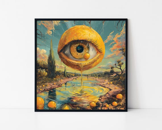 When Life Gives You Lemons Framed Poster Painting Of A Lemon With An Eye Psychedelic Wall Art Lemon Eye Abstract Poster Surrealism Lemon