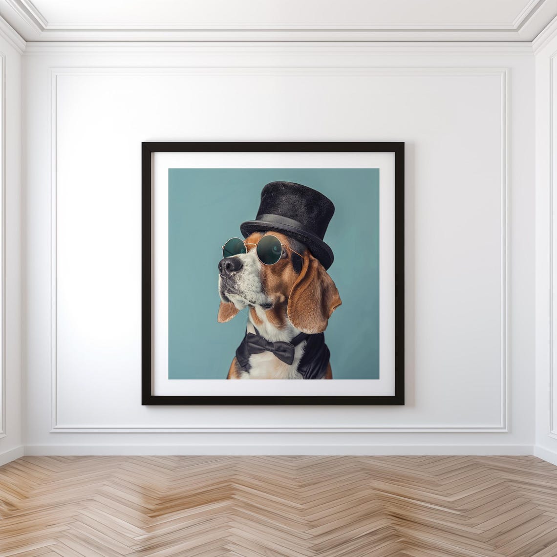 Portrait Of Beagle Dog Wearing Sunglasses And Hat Framed Poster Cool Beagle Dog Portrait Dog Wall Art Dog Lovers Art Dog In Style - Image 4