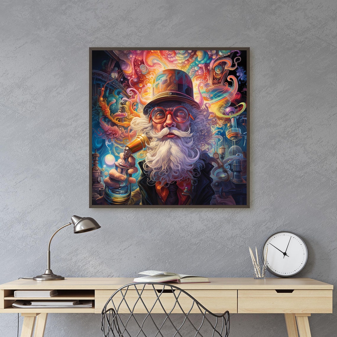 Bearded Old Alchemist With Flask Psychedelic Portrait Art Poster - Image 2