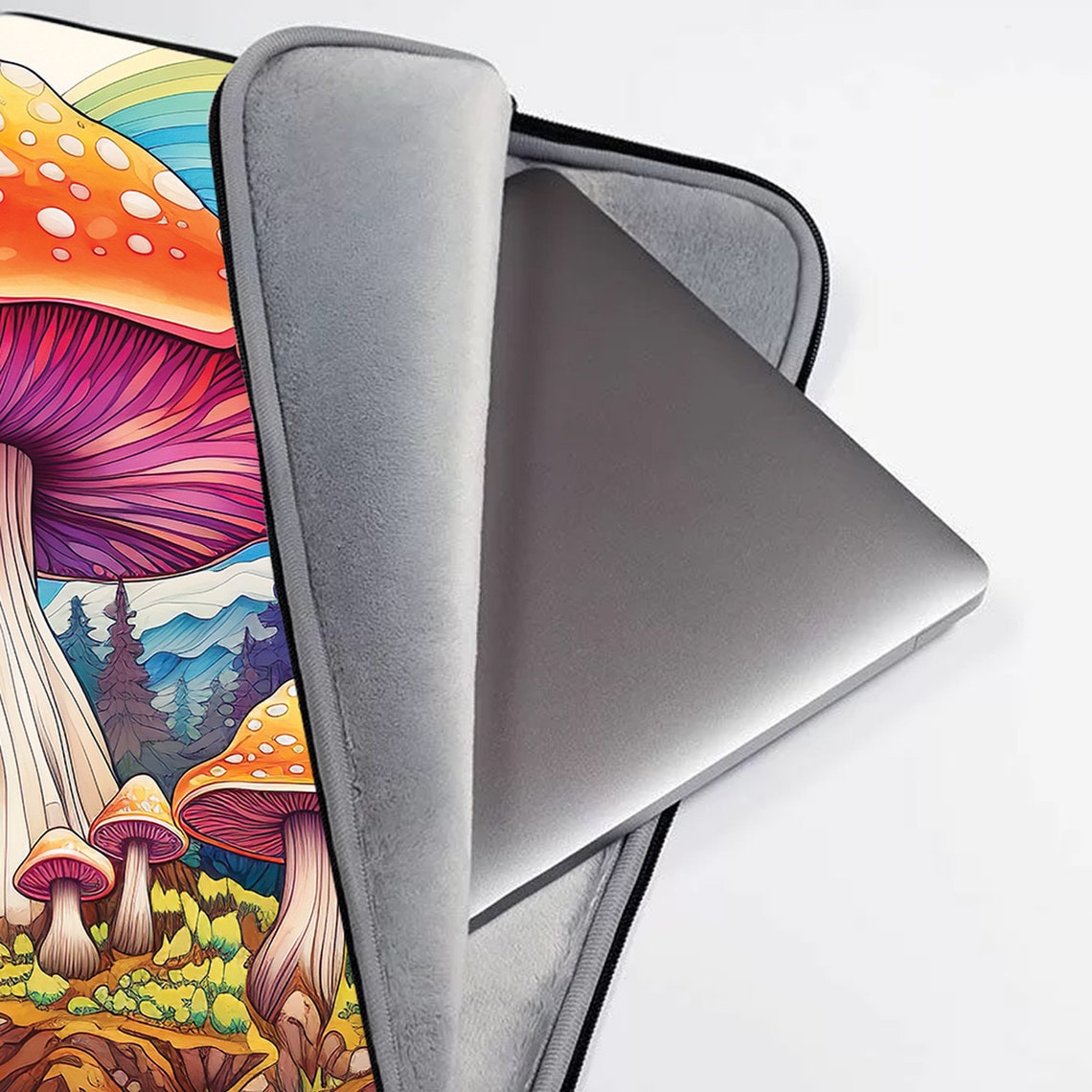 Colorful Psychedelic Mushroom Valley Rainbow Hills Illustration Poster - Image 2