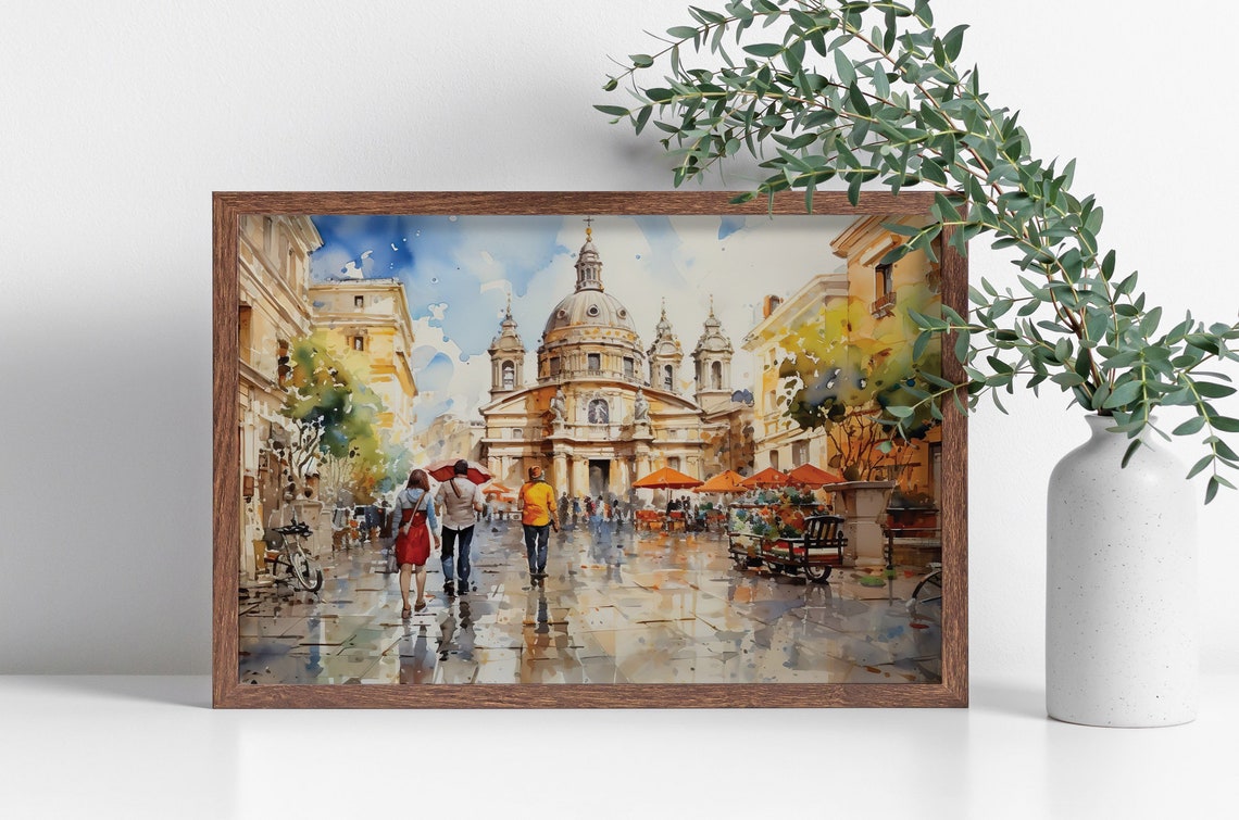Rome City Watercolor Framed Poster Rome Street Watercolor Wall Art Rome Italy Watercolor Poster Streets Of Rome Framed Poster - Image 4