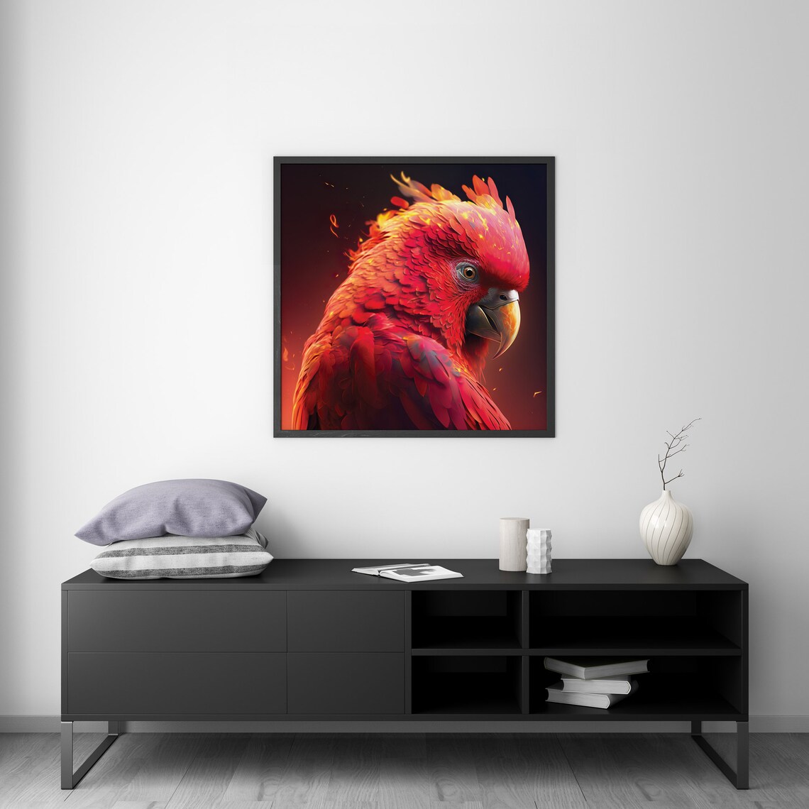 Scarlet Red Parrot Fiery Feathered Tropical Bird Portrait Poster - Image 3