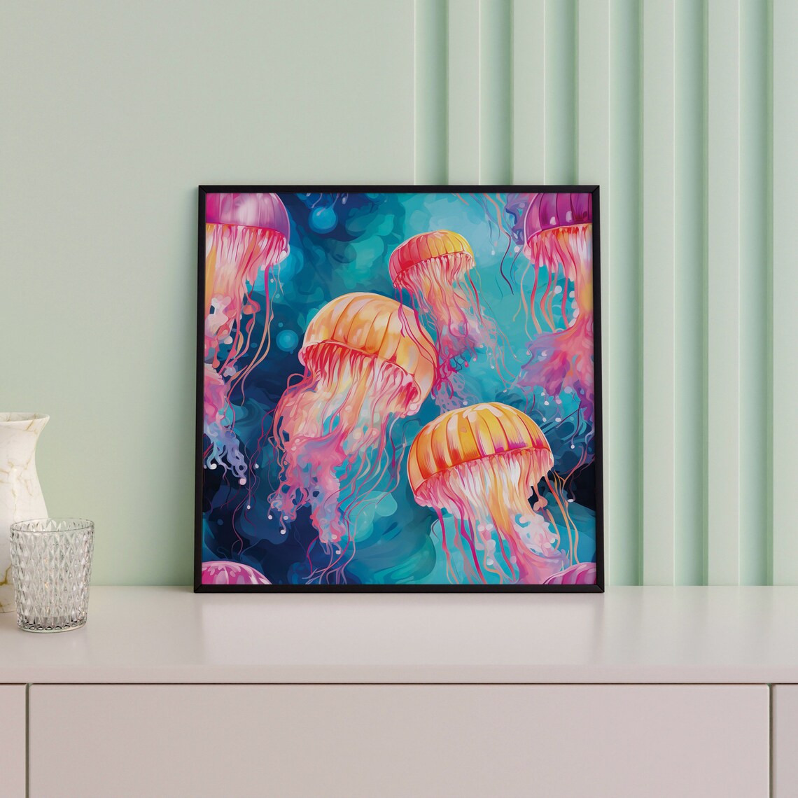 Psychedelic Jellyfish Watercolor Orange Sea Ocean Bloom Poster - Image 3