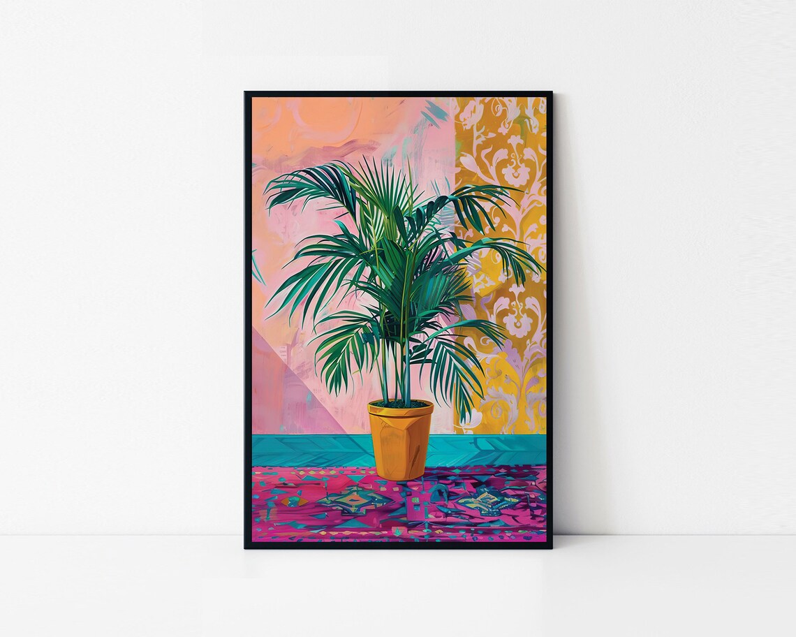 Potted Palm Tree Colorful Boho Interior Tropical Plant Wall Art