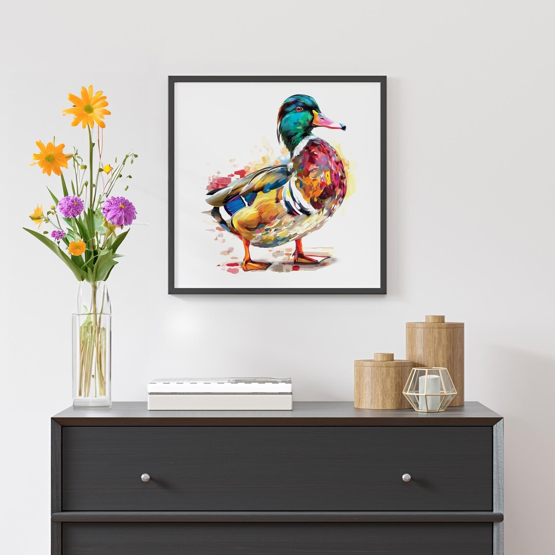 Colorful Mandarin Duck Watercolor Bird Portrait Nature Poster - Image 2