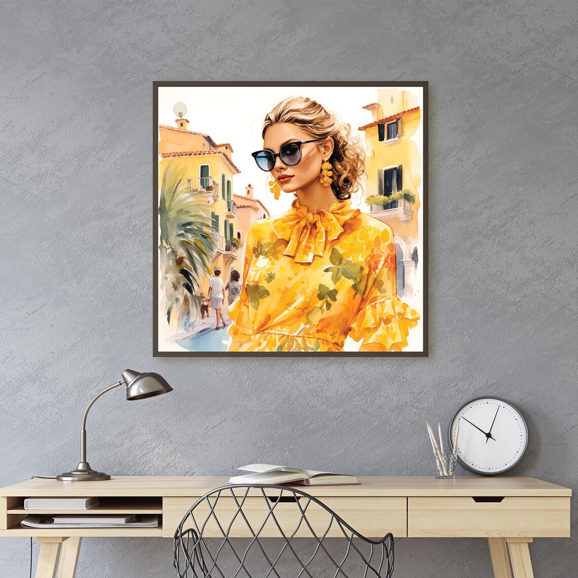 Stylish Watercolor Woman In Sunglasses European Street Fashion Poster - Image 2