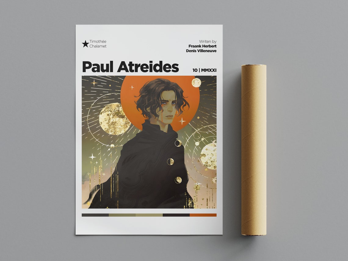 Paul Atreides Dune Celestial Gold Moons Illustrated Movie Poster