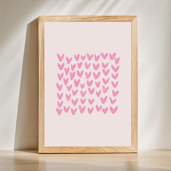 Pink Hearts Pattern Preppy Minimalist Girls Decorative Wall Print