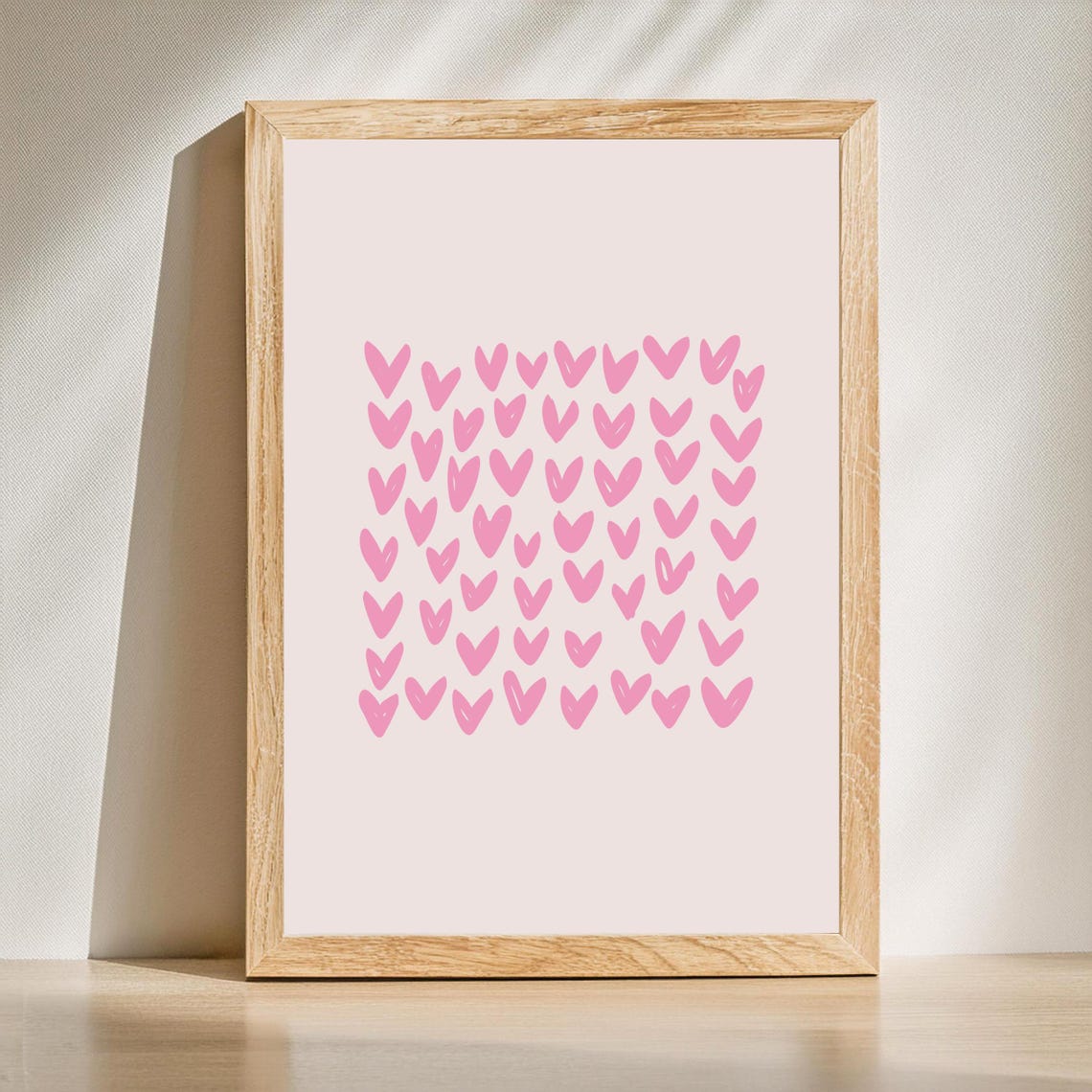 Pink Hearts Pattern Preppy Minimalist Girls Decorative Wall Print