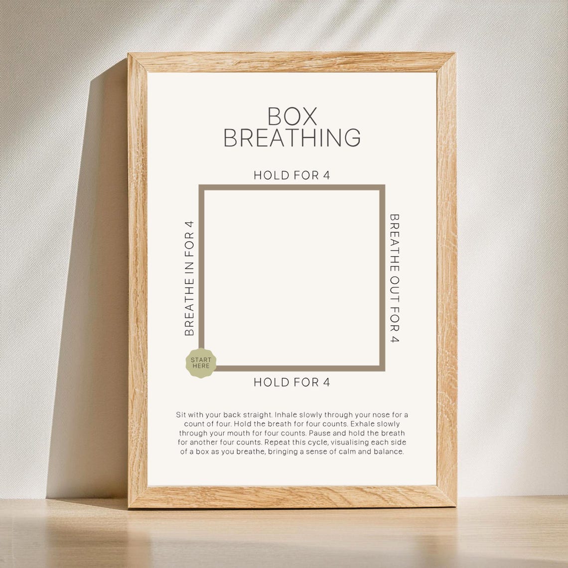 Box Breathing Exercise Technique To Calm Anxiety Therapy Office Print