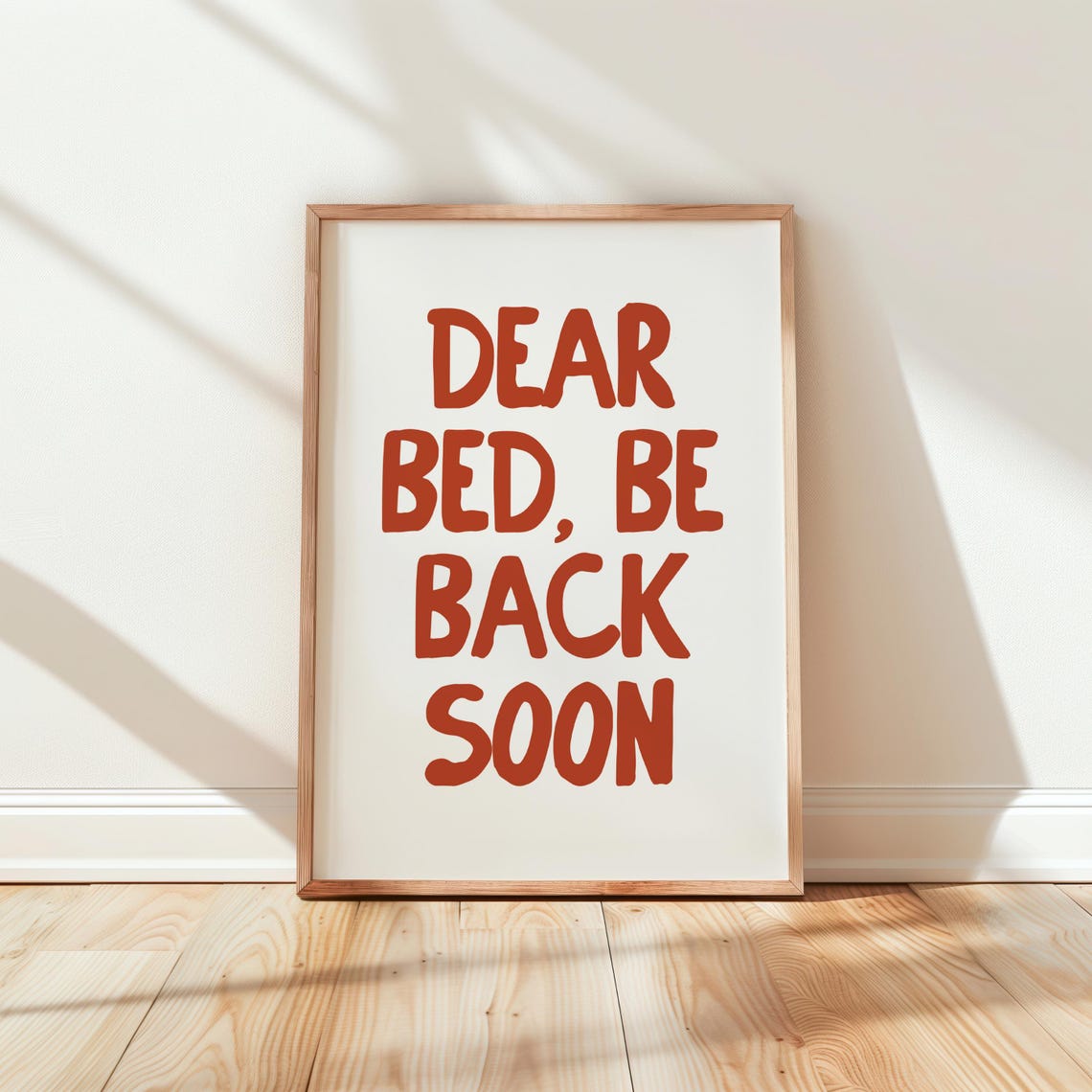 Dear Bed Be Back Soon Funny Rust Red Typography Bedroom Poster