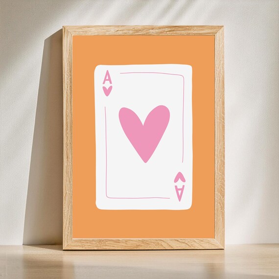 Giant Ace of Hearts Playing Card Orange Preppy Bedroom Poster