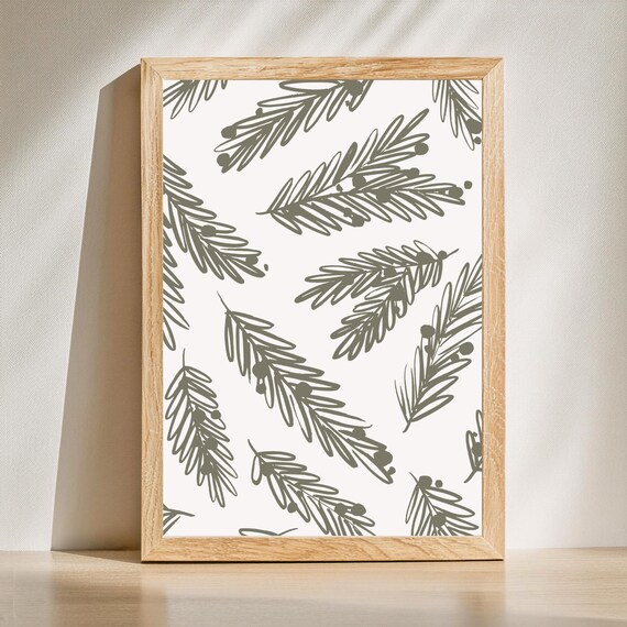 Minimalist Sage Pine Branch Winter Botanical Christmas Print