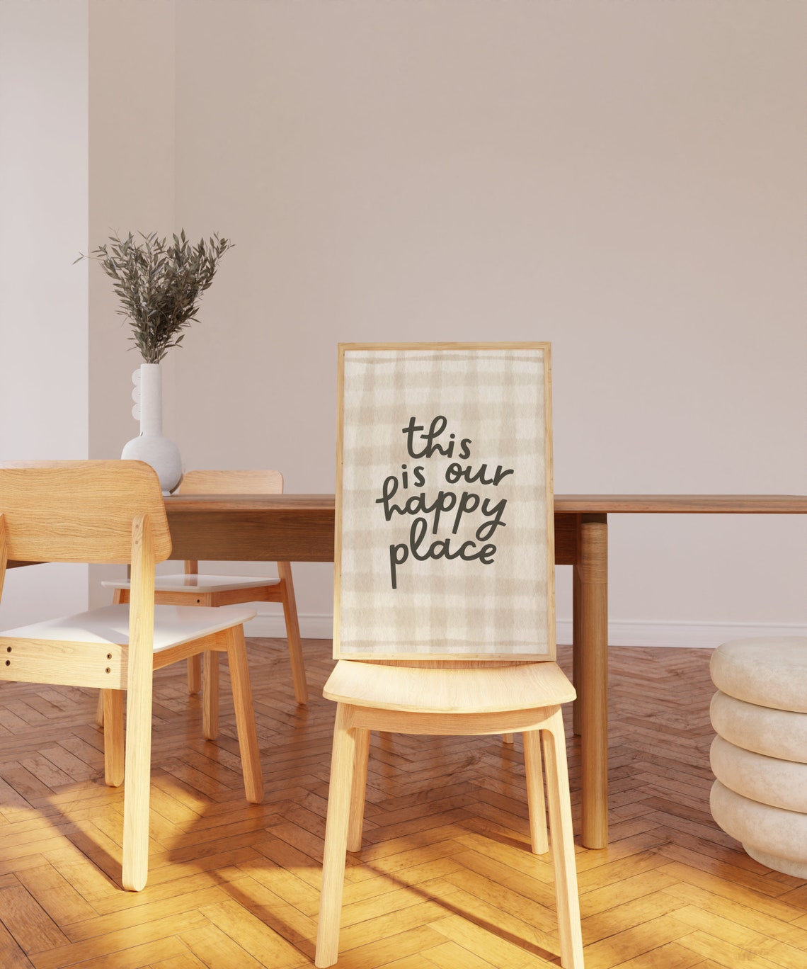 This Is Our Happy Place Script Quote on Beige Gingham Poster - Image 3