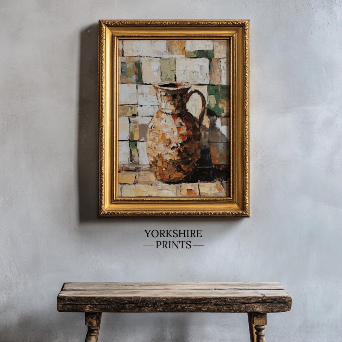 Rustic Ceramic Jug Impasto Oil Painting Tiled Wall Kitchen Art Poster - Image 3