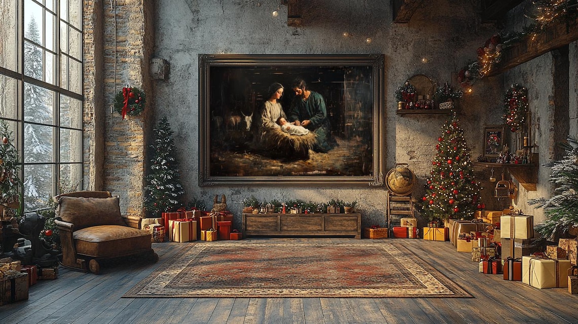Nativity Scene Mary Joseph And Baby Jesus Vintage Christian Art Poster - Image 3