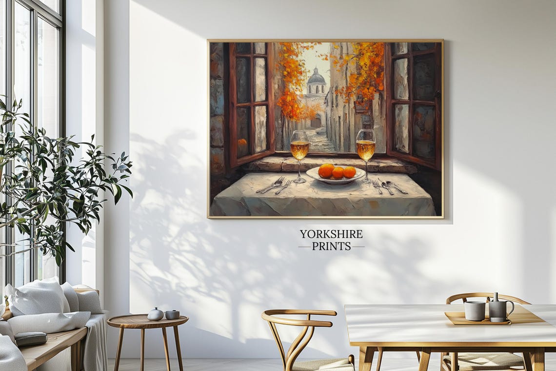 Autumn Italian Street Window View Wine Oranges Still Life Art Poster - Image 2