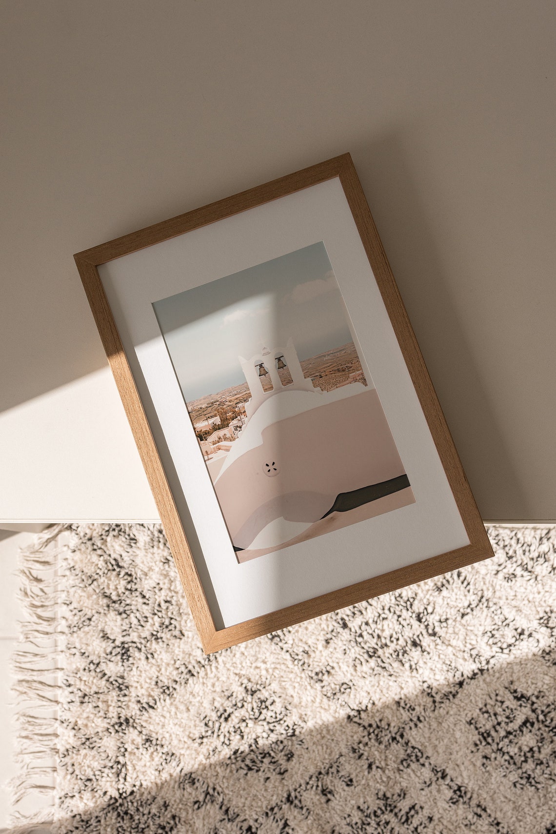Santorini Greece White Church Bell Arch Sea View Pastel Travel Poster - Image 3
