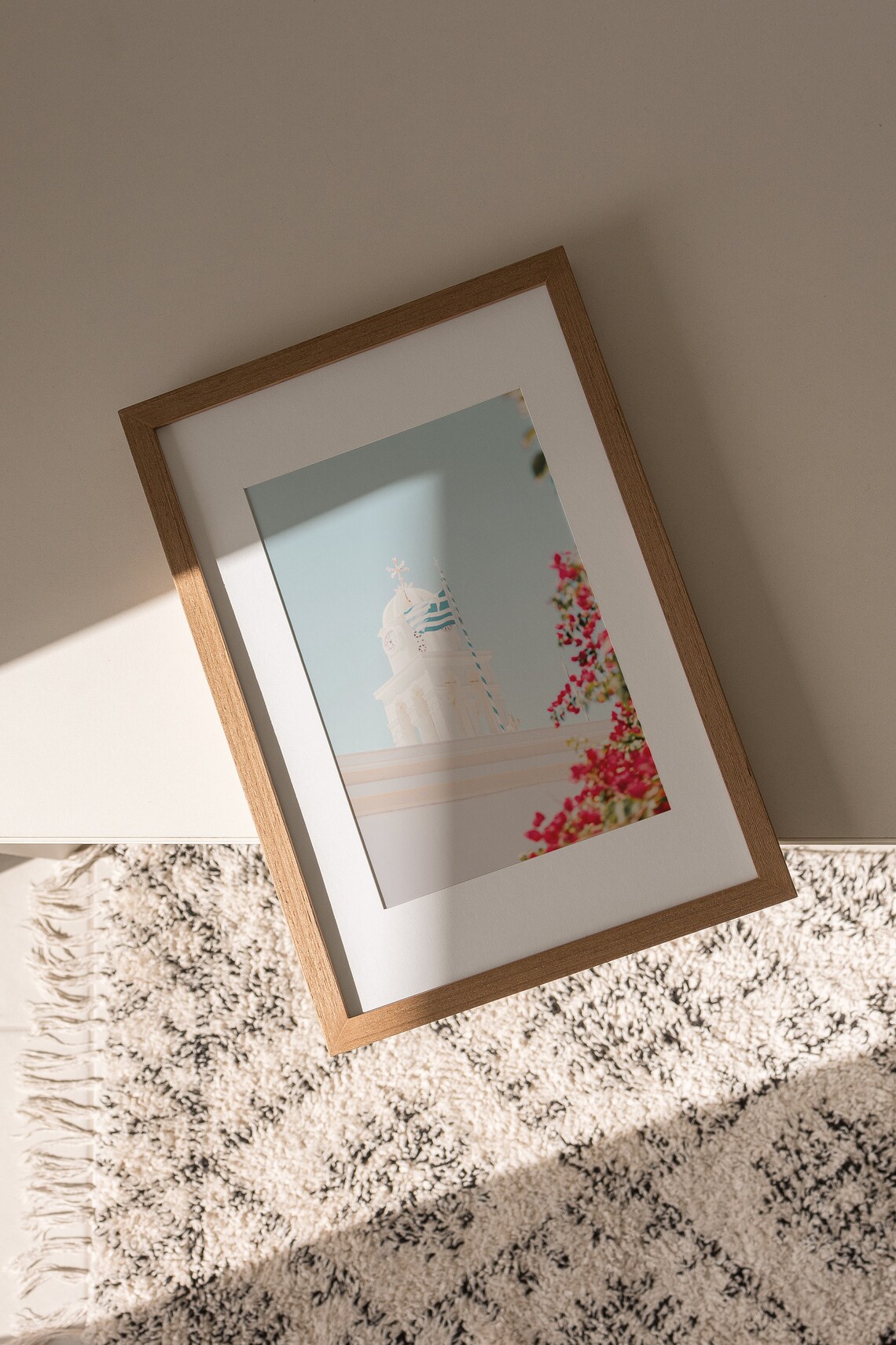 Greece White Church Bell Tower Greek Flag Bougainvillea Flowers Travel Poster - Image 3
