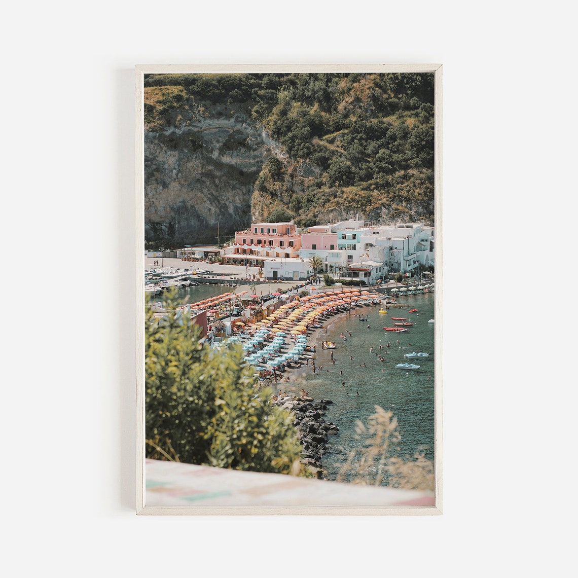 Positano Beach Colorful Umbrellas Hidden Cove Summer Travel Poster