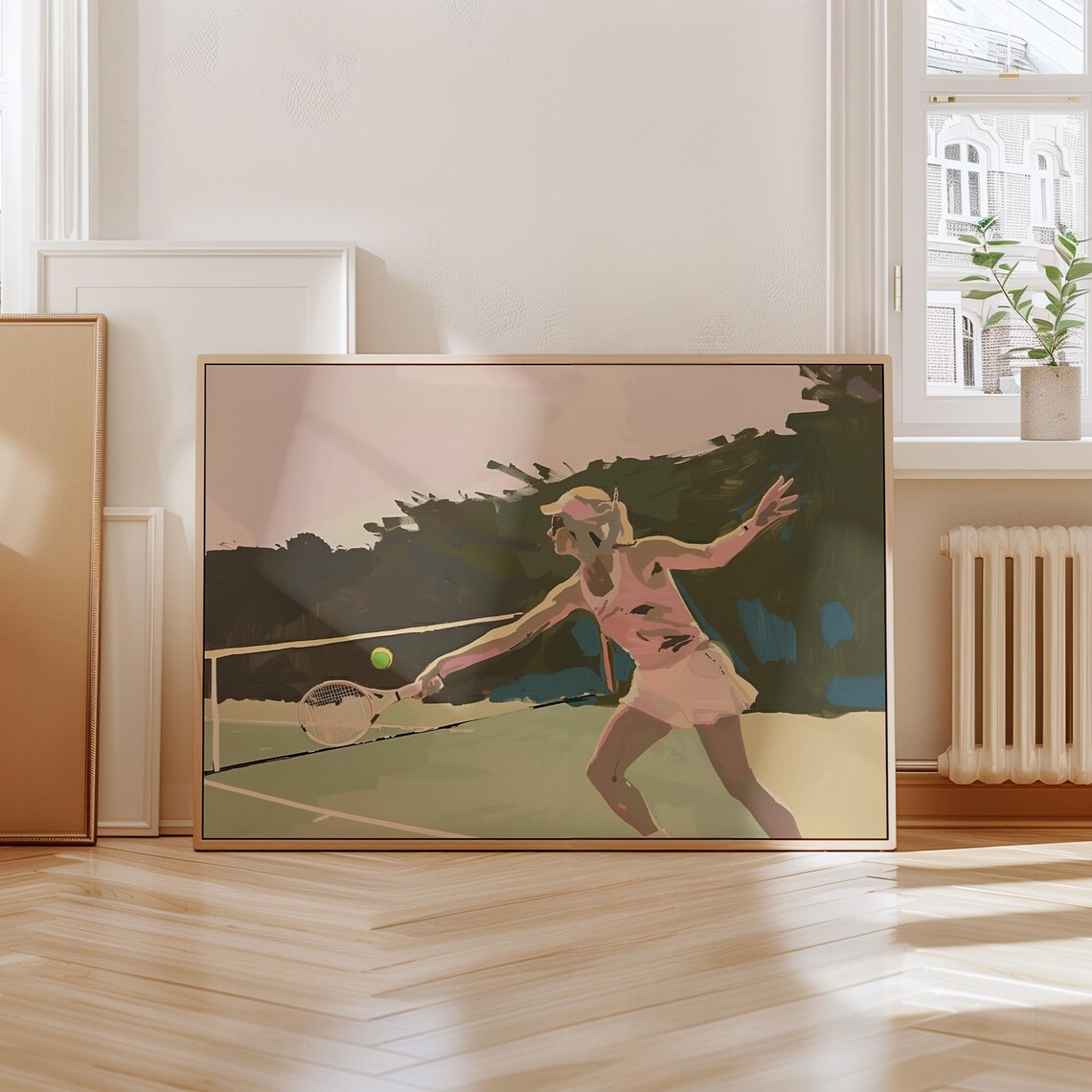 Girl Serving Tennis Ball Sunset Court Girly Sports Painting Art Poster - Image 4