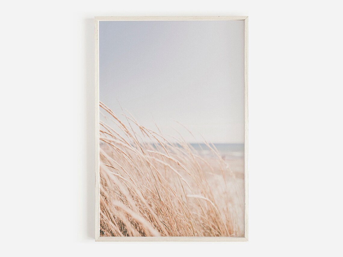 Pastel Pampas Wheat Field Beach Landscape Art Print