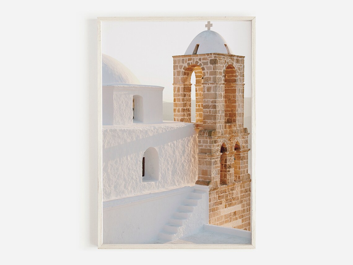 Greek Church Architecture Art Print, Neutral Travel Poster