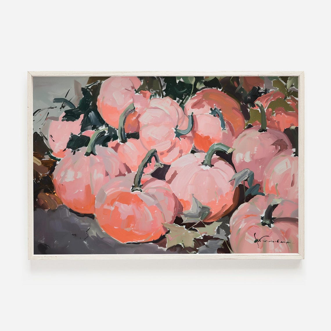 Pink Pumpkin Patch Pastel Still Life Oil Painting Fall Decor Poster