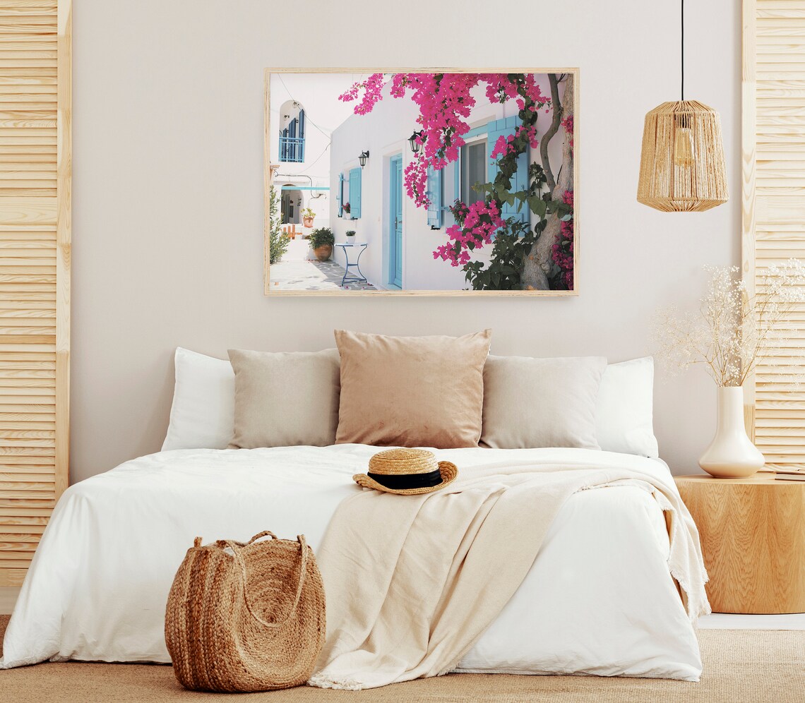 Santorini Bougainvillea Print, Greece Travel Poster - Image 3