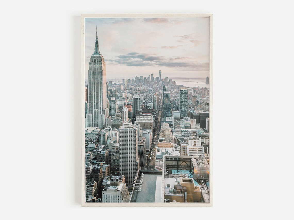 New York City Skyline, Pastel Sky Art Print