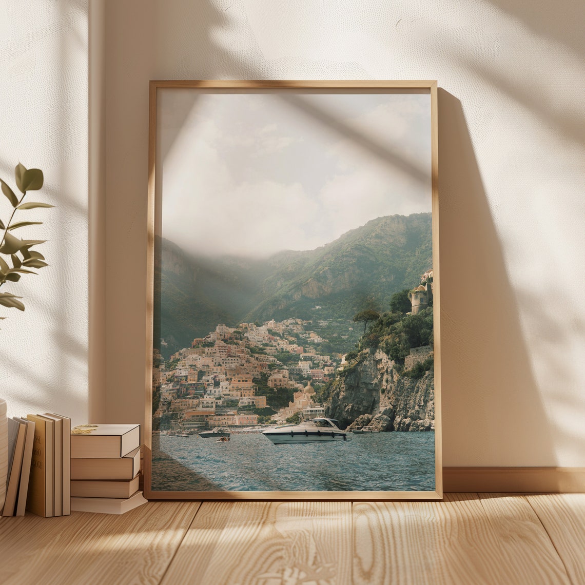 Positano Italy From The Sea Yacht Anchored Misty Cliffs View Poster - Image 4