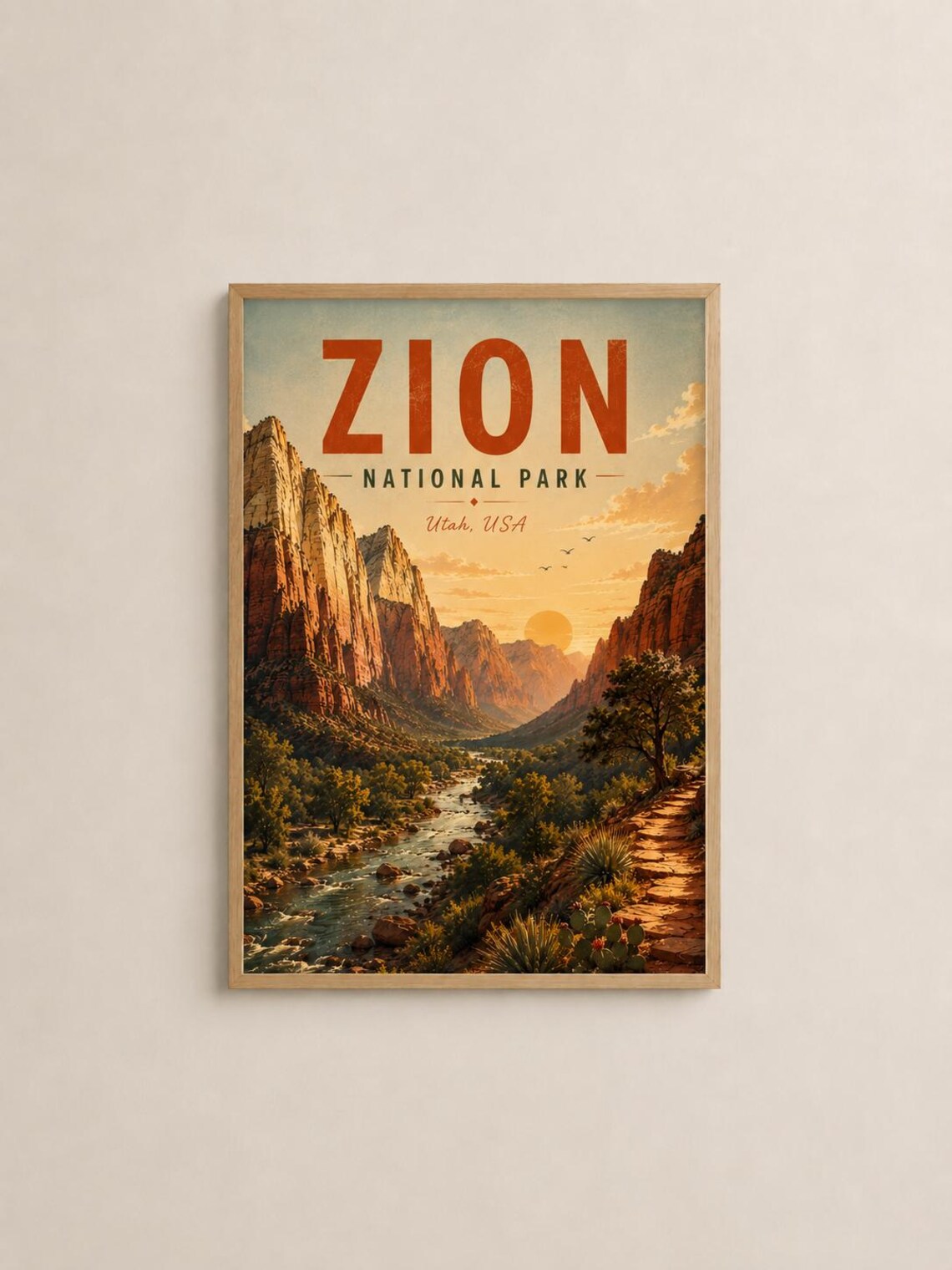 Zion National Park Vintage Travel Poster, Utah Desert Landscape