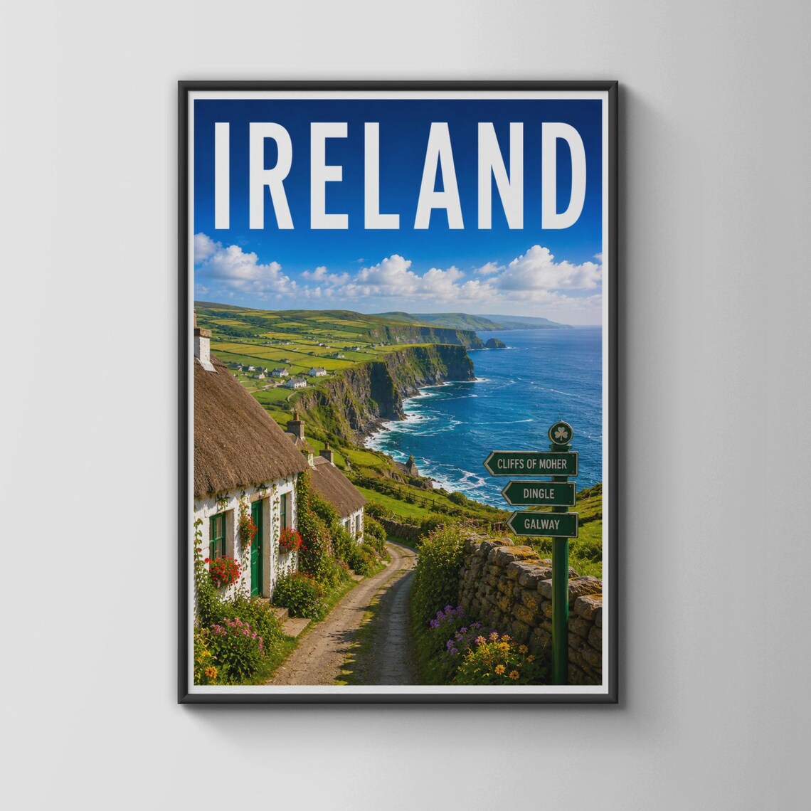 Ireland Travel Poster Cliffs Of Moher Galway Dingle Coastal Emerald Art