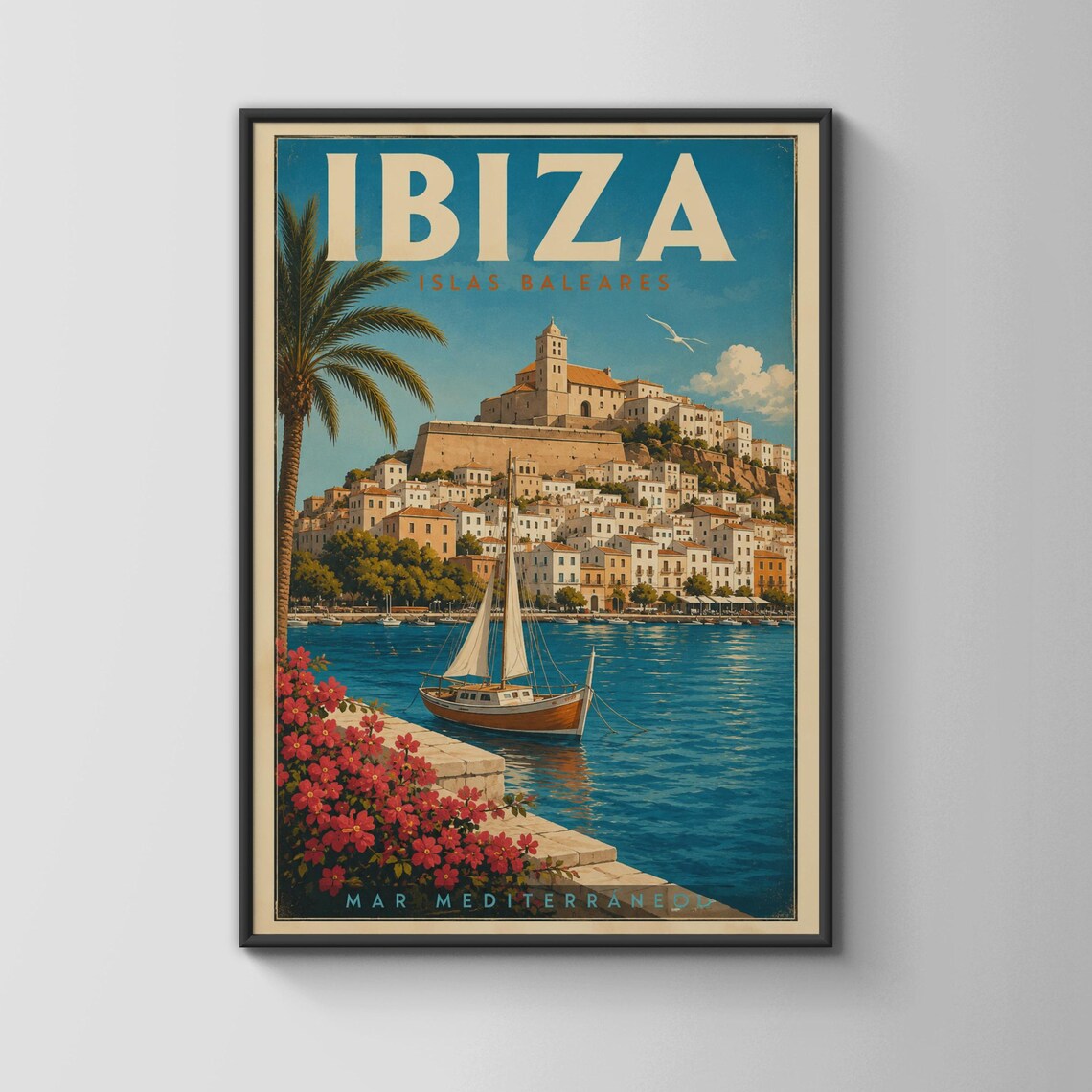 Ibiza Vintage Travel Poster, Spain Mediterranean