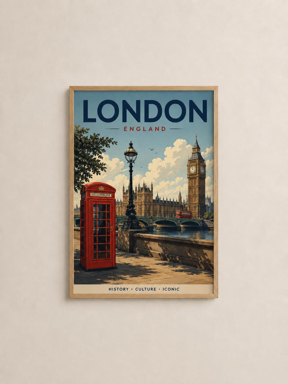 London England Vintage Big Ben Red Phone Box Westminster Poster